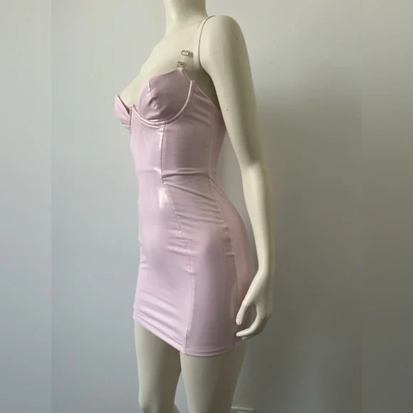 **SOLD*** Oh Polly Pastel Pink Vinyl Bodycon Mini Dress - Picture 7 of 10